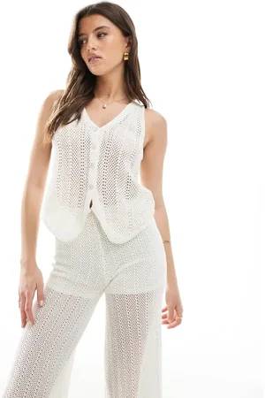 Pull&Bear – Oberteil aus Häkelstrick in mit gebundener Vorderseite, Kombiteil