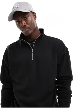 New Look – Schwarzes Sweatshirt mit 1/4-langem Reißverschluss und Stehkragen