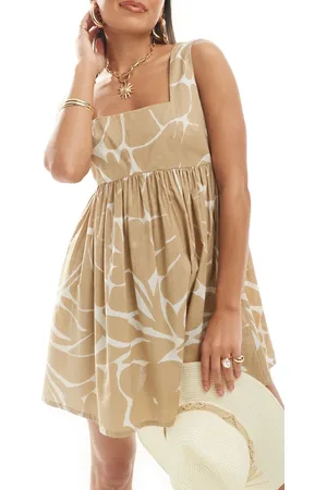 ASOS – Mini-Strandkleid mit eckigem Ausschnitt, farblich abgestimmtem Blumenmuster und gebundener Rückseite