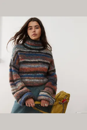 Reclaimed – Dicker Rollkragenpullover mit bunten gemischten Streifen und Ballonärmeln