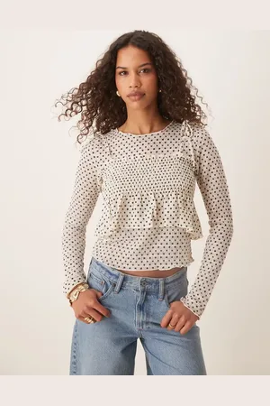 ASOS – Strukturiertes, langärmliges 2-in-1-Oberteil mit marineblauem Punktemuster