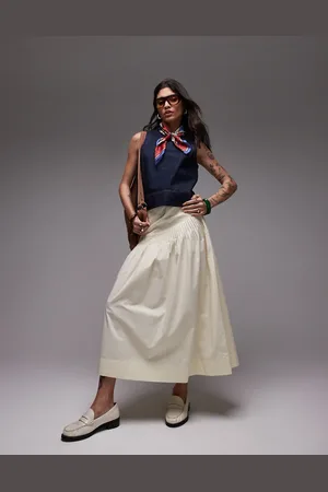 Topshop – Weiter Popeline-Rock in Buttermilchgelb mit Biesen