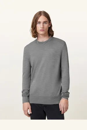 AllSaints – Mode – Sweatshirt aus Merinowolle in Monument- mit Rundhalsausschnitt