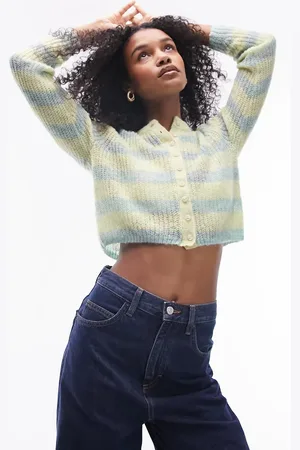 Topshop – Gestreifte, transparente Strickjacke in