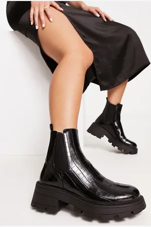 Topshop – Bella – Chelsea-Stiefel in Kroko- mit dicker Sohle