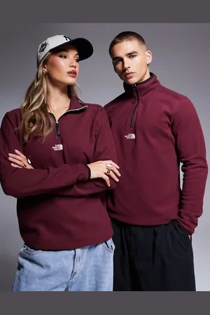 The North Face – Glacier – Fleece-Sweatshirt in Burgunderrot mit kurzem Reißverschluss und mittigem Logo