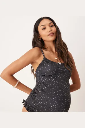 ASOS Maternity – Gerri – Umstands-Badeanzug in gepunktet mit Knitterstruktur und U-Ausschnitt