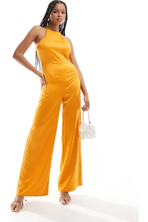 ASOS – Satin-Racer-Jumpsuit in leuchtendem mit weitem Bein