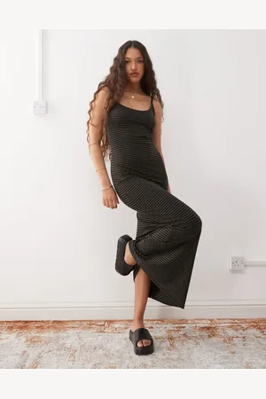 Weekday – -grau gestreiftes Maxikleid aus Jersey