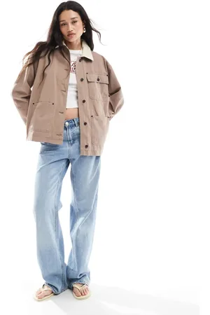 ASOS – Schlichte Jacke in Pilzbraun mit Cord-Kragen