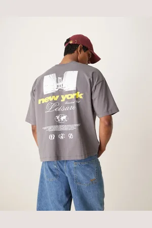 ASOS – Kastiges Oversize-T-Shirt in Anthrazit mit „New York“-Grafikprint