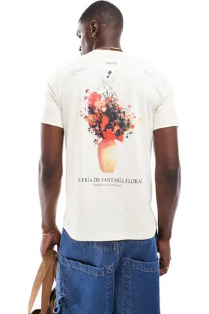 ASOS – T-Shirt in Wollweiß mit floralem Rückenprint