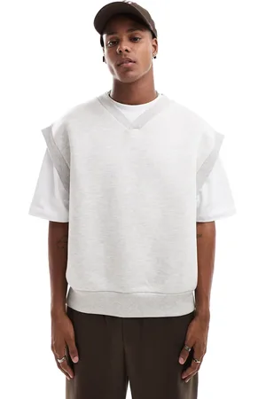 ASOS – Ärmelloses Oversize-Sweatshirt in graumelierter Neoprenoptik mit V-Ausschnitt