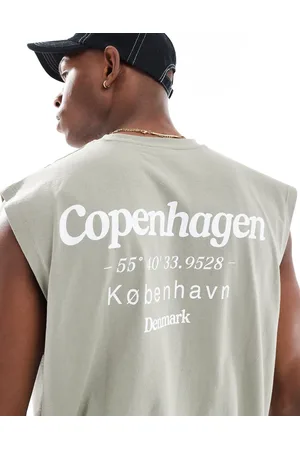 ASOS – Oversize-Tanktop in Graugrün mit Copenhagen-Textgrafik