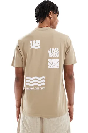 Threadbare – T-Shirt in Steinbeige mit Grafikprint am Rücken, 160 g/m²