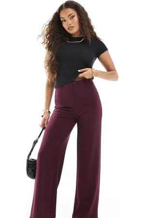 Bershka Petite – Elegante Hose in Burgunderrot mit hoher Taille