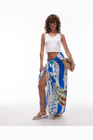 Topshop – Sarong mit blau-mehrfarbigem Mykonos-Print
