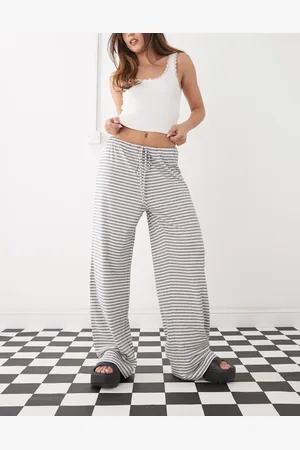 Weekday – Weite Hose mit Streifen in Wollweiß und Grau