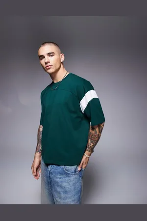ASOS – Kastiges Oversize-T-Shirt in Dunkelgrün mit Kontrast-Detail