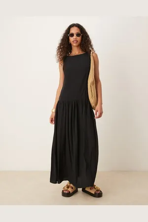 ASOS – Leinenmix-Maxikleid in mit tief angesetzter Taille und tiefem Rückenausschnitt