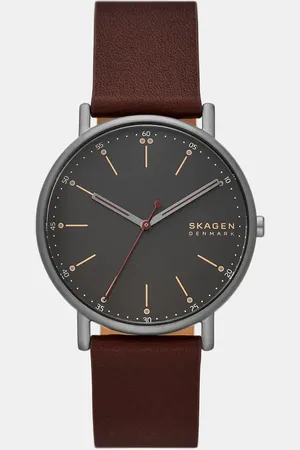 Skagen – Signatur – Herrenuhr aus grauem Edelstahl mit drei Zeigern und rotem Armband