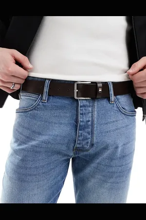 HUGO BOSS BOSS – Ther – Ledergürtel in Dunkelbraun mit Logo-Schnalle