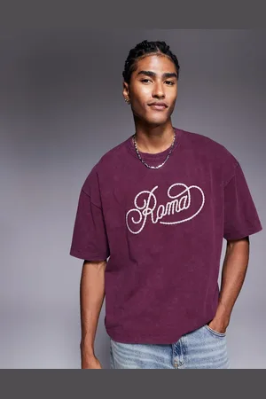 ASOS – Kastiges Oversize-T-Shirt aus 220 g/m² schwerem Material in verwaschenem Burgunderrot mit City-Grafikprint