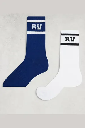 Reclaimed – 2er-Pack Unisex-Sportsocken in Weiß und Blau mit Streifendetail