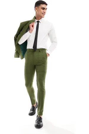 ASOS Wedding – Eng geschnittene Anzughose mit khaki Fischgrätmuster