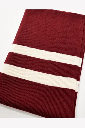 ASOS – Strickschal in Burgunderrot mit College-Streifen