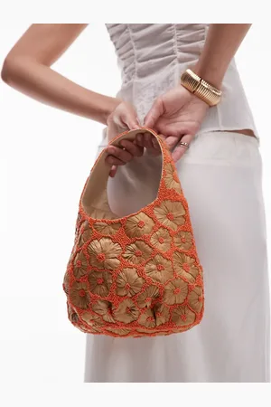 Topshop – Sindri – Tasche in Natur und mit Blumenverzierung