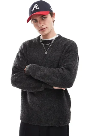 ASOS – Leichter, strukturierter Strickpullover in Anthrazit mit lockerem Schnitt
