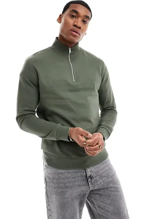 ASOS – Essential – Sweatshirt in Mittelgrün mit kurzem Reißverschluss