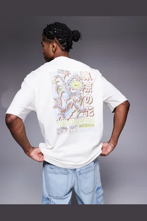 River Island – Oversize-T-Shirt in Ecru mit „Tokyo“-Blumen-Print