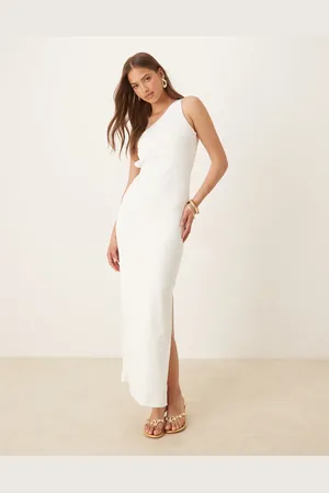 SNDYS – Figurbetontes Maxikleid in mit One-Shoulder-Träger, Seitenschlitz, Rückenausschnitt und verdrehtem Detail