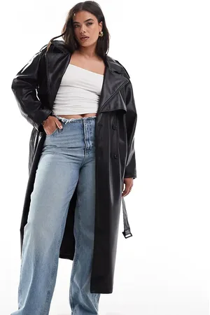 ASOS ASOS DESIGN Curve – Trenchcoat aus schwarzem Kunstleder mit kurzem Schnitt