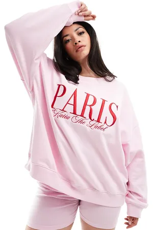 Kaiia Plus – Sweatshirt in Hellrosa mit „Paris“-Motiv, Kombiteil