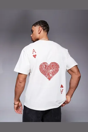 ADPT. – Oversize-T-Shirt in Cremeweiß mit Pik-Herz-Rückenprint