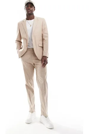 JACK & JONES Premium – Schmal geschnittene Hose in Beige aus Leinenmix