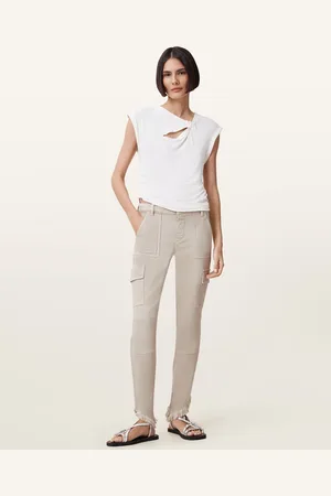 AllSaints – Duran – Asymmetrische Jeans in Cremeweiß