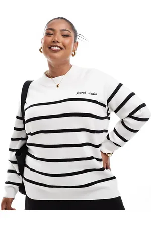 4th & Reckless – Exclusive – Pullover in Weiß gestreift mit Rundhalsausschnitt