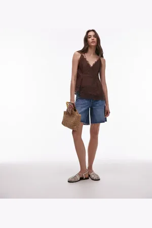 Topshop – Locker geschnittene Denim-Jorts in Mittelblau