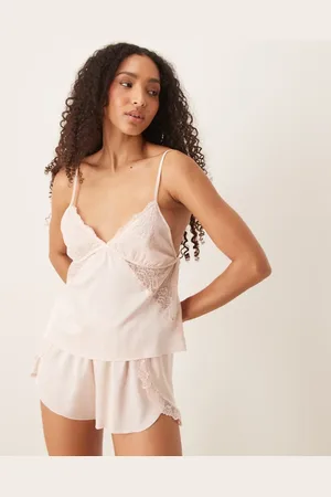 Abercrombie & Fitch – Pyjama-Trägertop aus Satin in mit Spitzensaum, Kombiteil