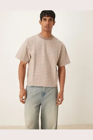 Abercrombie & Fitch – Hochwertiges Cropped-T-Shirt aus schwerem Material mit braunen Streifen