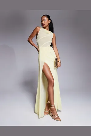 ASOS – Halbtransparentes Maxikleid in Zartgelb mit Nahtdetail