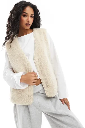 Object – Ärmellose Jacke aus Teddy-Fleece in Cremeweiß