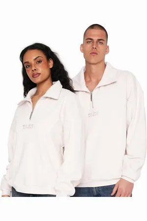 Multiply Apparel – Day Explorer – Oversize-Polohemd in Wollweiß mit kurzem Reißverschluss