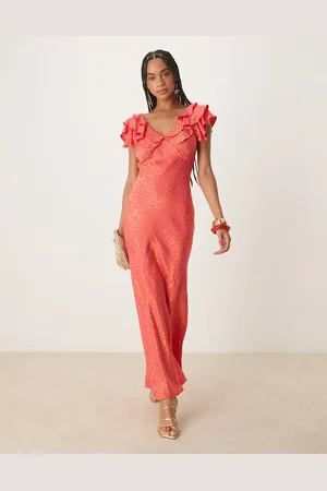 Never Fully Dressed – Maxikleid in mit Jacquard-Animal-Print und Rüschenärmeln