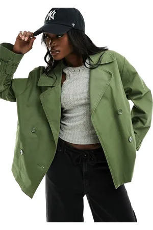 Monki – Kurzer Trenchcoat in Khaki