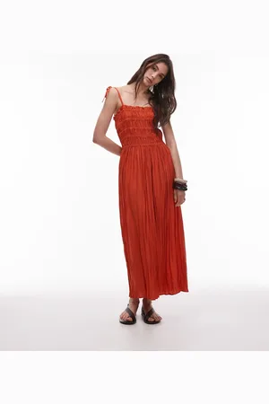 Topshop – Midikleid aus Funktionsmaterial in kräftigem mit Knitterstruktur und geraffter Brustpartie